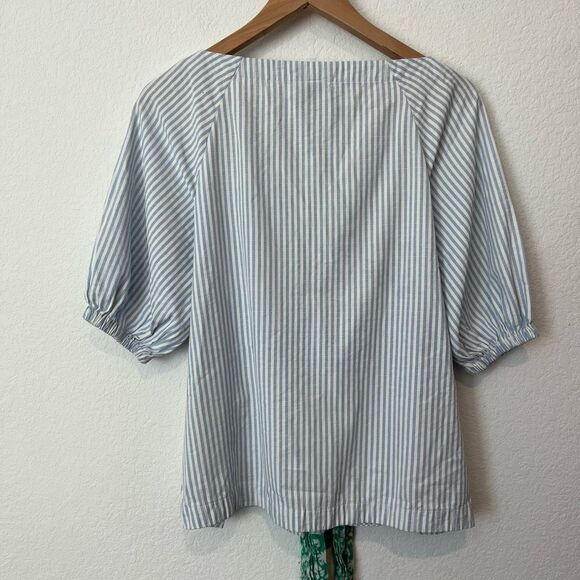 Tanya Taylor Menswear Striped Suma 3/4 Sleeve Tie Waist Blouse Women's Size 4 - Picture 5 of 8
